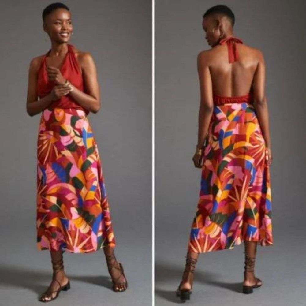NWT Anthropologie Farm Rio Satin Slip Midi Skirt | XXS